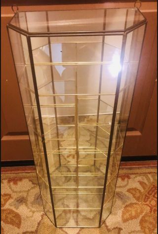 Vtg Brass Glass Table Top Or Hanging Curio Cabinet Display Shelf Case Box 27”