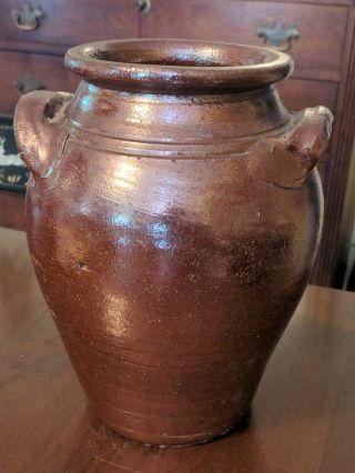 Antique American Salt Glaze Crock Early Ovoid Stoneware Reddish Color 19thc