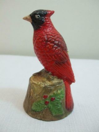 Vintage Bell Cardinal Red Bird On Tree Stump Porcelain Bisque By Jasco 4.  5 " Tall