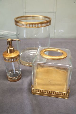 Vintage Labrazel Glass And Gold 3 Piece Soap,  Tissue And Waste Bath Set