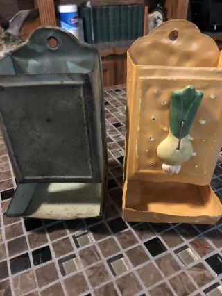 2 Vintage Wall Mount Match Holder/dispenser/tin Box