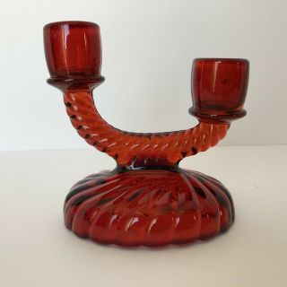 Vintage Imperial Ruby Red Glass Double Candle Holder 4 1/2” Tall