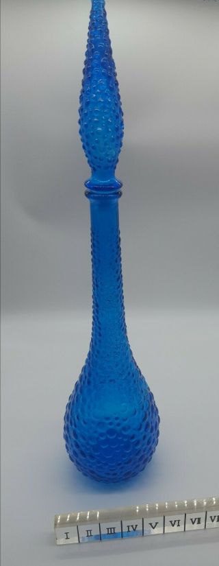 Vintage Empoli Blue Glass Hobnail Style Genie Bottle With Stopper