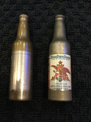 2 Vintage Budweiser Beer Bottle Lighters An Eagle Label Front & Budweiser Back
