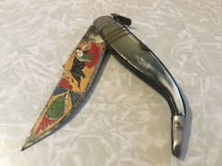 Vintage Antique Navaja Folding Knife Ratchet Engraved Blade Bull Fighter