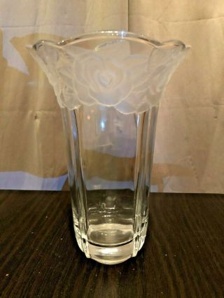 Etched Rose Pearls Crystal Vase - Home Japan 7 1/2 "