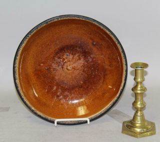 Fine 19th C Pennsylvania Small Redware Charger With A Coggle Edge In Great Color