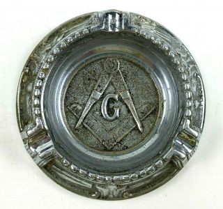 Vintage Heavy Metal Masonic Ashtray Masonic Freemasonry Symbol Emblem 4 "