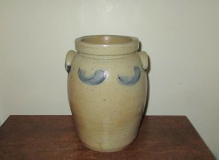 Antique 19th C Stoneware Decorated Maryland Virginia Ovoid Small Crock Jar 10 "