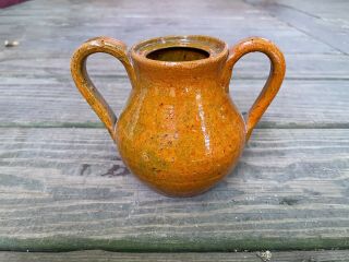 Late 19th C.  American Double Handled Redware Pot Found In Essex County,  Mass.