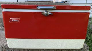 Vintage Coleman Red Metal Cooler Ice Chest Latch & Bottle Openers
