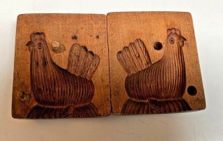 Antique Primitive Hand Carved Wood Rooster Chicken Butter Mold