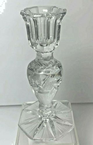 Candlestick Holder 6 " Clear Glass Crystal Cut Single Candle Vintage Collectible