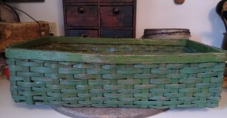 Early Primitive Massive Splint Oak Basket Old Apple Green Paint