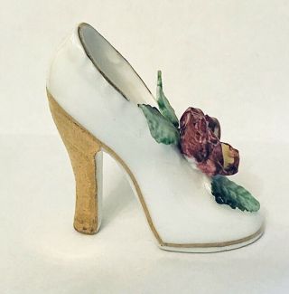 Vintage High Heel Collectible Ceramic Miniature Shoe With Flowers - 1940s/50s