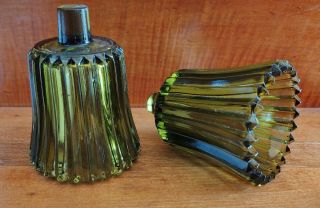 Set Of 2 Vintage Green Fluted Sawtooth Glass Votive Candle Cups Peg Sconce