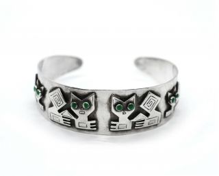 Vtg Graziella Laffi Mid Century Modernist Sterling Enamel Cat Cuff Bracelet