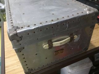 Vintage Aluminum Metal FOOT LOCKER Military Trunk Chest Army Air Force Locked 2