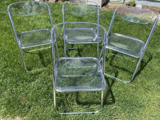 4 Vintage Clear Plastic Lucite Folding Chairs