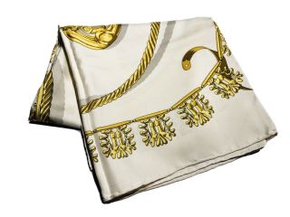 Vintage Hermes Paris “les Cavalieres D’or” Yellow Beige 100 Silk Scarf