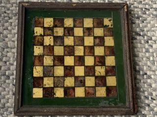 Awesome 19th Century Reverse Painting On Glass Checkers Chess Game Board