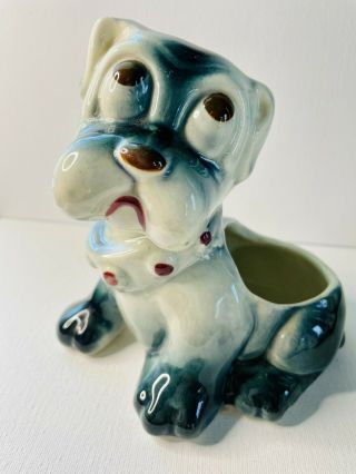 Vintage Puppy Dog Planter Vase W/ Big Brown Sad Eyes 6”lx6”w Adorable