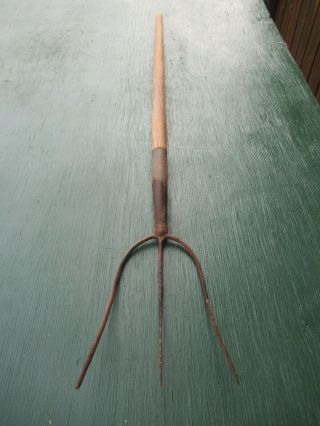 Great Vintage 3 Prong Hay Pitch Fork 52 " Wooden Handle Country Decor