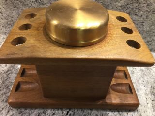 6 Pipe Wood Stand Rack Holder And Humidor With Brass Looking Lid