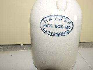Small Antique Stoneware Jug Hayner Dayton Ohio For Olive Oil Or Vinegar Folk Art