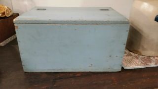 Early Primitive Antique Wooden Storage Box.  Aafa.  Old Blue Paint
