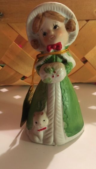Merri - Bells Christmas Bell Vintage Jasco 1978 Girl With Cat Small Flaw See Pic