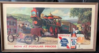 Vintage Train Theme Pabst Blue Ribbon Beer Advertising Sign P - 487