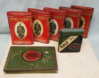 Tobacco Tins Burley & Bright Prince Albert Crimp Cut,  Lucky Strike Flat Fifties