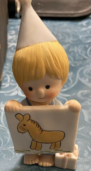 Vintage Enesco Collectible Figurine Boy With Present And Picture Of Giraffe