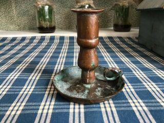Antique Early Copper Candlestick Hand Hammered Primitive Made Aged Patina Aafa