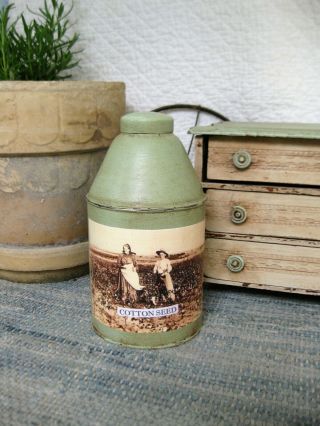 Early Antique Pantry Tin Green Paint Old Photo Print Cotton Seed