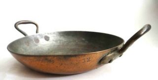 Antique Small Tin - Lined Copper Saute Pan Heavy Salesman Sample,  Child Toy Patina