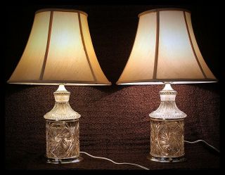 LAMPS Set of 2 VINTAGE CUT Glass Lamps CRYSTAL LEADED GLASS AND BRASS Lamps 2