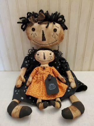 Primitive Grungy Raggedy Ann & Little Sister Halloween Doll Set