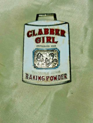 Vintage Clabber Girl Baking Powder Metal Key Fob by Geo MTTA Advertising 2