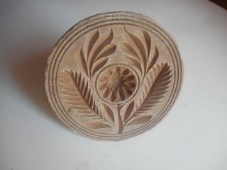 Another Fine Antique Hand Carved Butter Stamp With Flower Motif.  Butter Mold