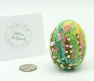Needle Felted Wool Easter Egg Folk Art Bowl Filler Melissa Philbrook Yellow Silk