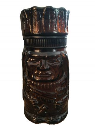 Vintage American Indian Brown Amber Glass Tobacco Cigar Jar