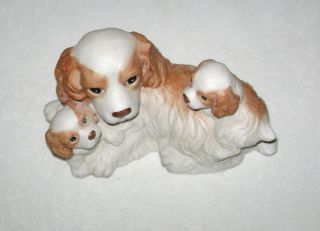 Vintage Large Bisque Porcelain Cocker Spaniel with Puppies Figurine by Homco 2