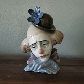 Vintage Lladro Figurine Pensive Clown 5130 Glaze Bust Head,  Spain