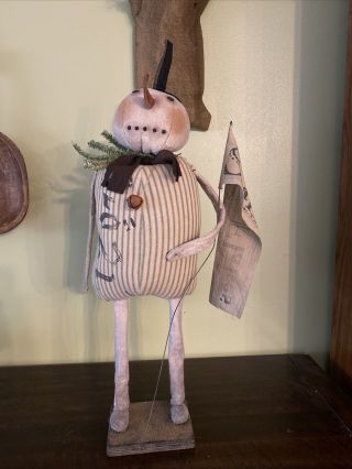 Primitive Folk Art Snowman Standing Doll Folk Art Christmas Farmhouse Decor 27 "