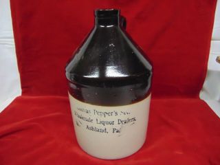 Vintage Thomas Peppers & Son Liquor Dealers Ashland,  Pa.  Crock Jug