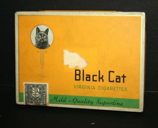 Vintage Black Cat Virginia Cigarette Metal Tin Yellow Advertising,