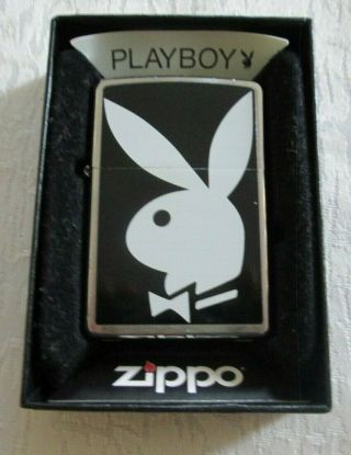 2012 Zippo Brushed Chrome Lighter With Playboy Bunny White/black