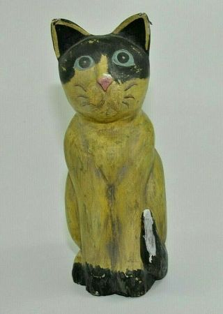 Old Carved Wood Folk Art Cat Eyes Primitive Sculpture American Carving Hearts